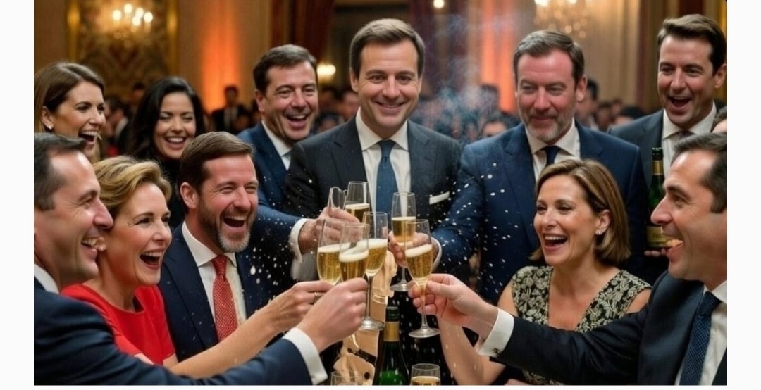 Politiker stossen mit Champagner an