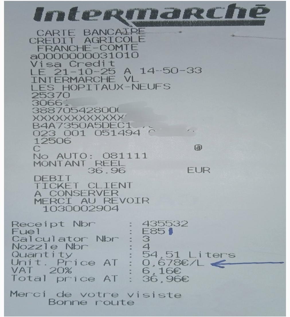 Intermarche E85 Tankquittung