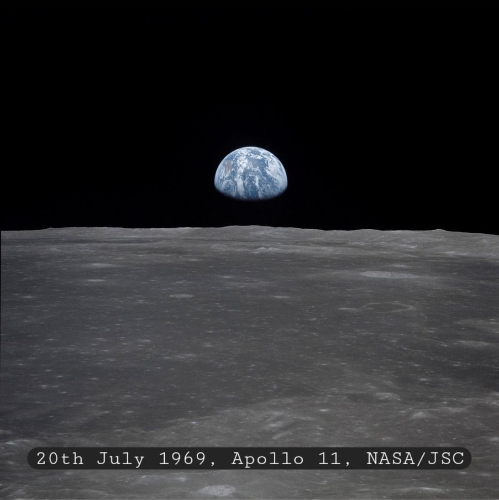 Erdaufgang ueber dem Mond, Apollo 11, 20. Juli 1969, NASA/JSC