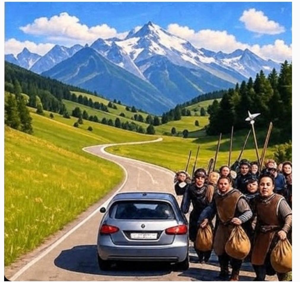 Auto auf Strasse, mittelalterliche Maut