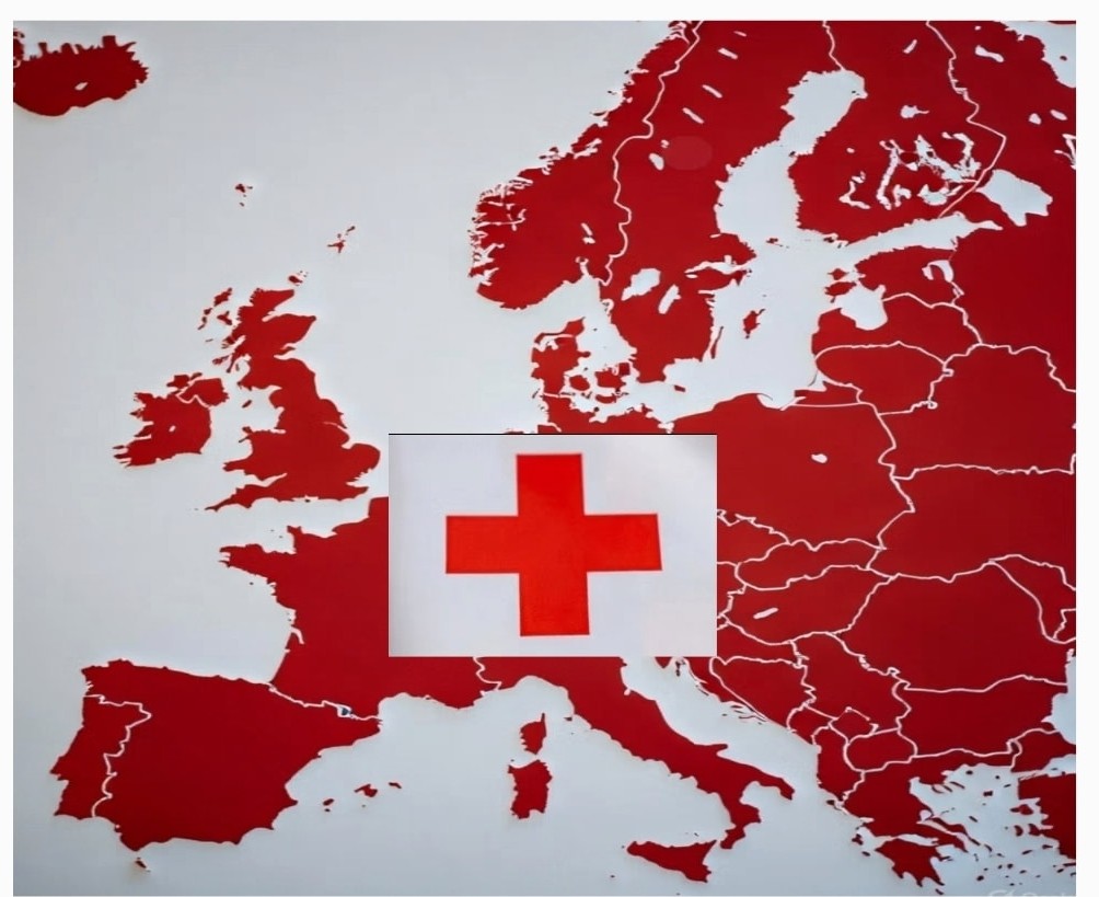 Europakarte mit rotem Kreuz