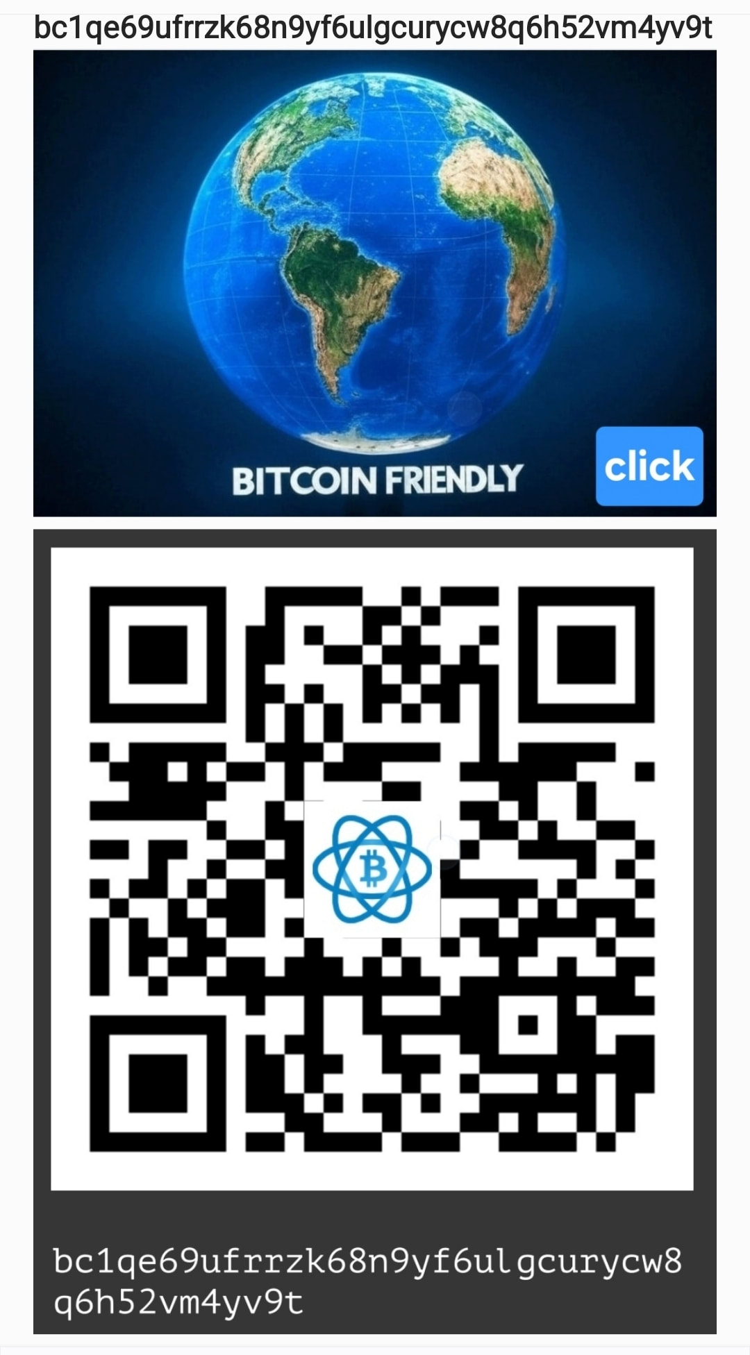 Bitcoin Friendly, BTC Adresse und QR Code